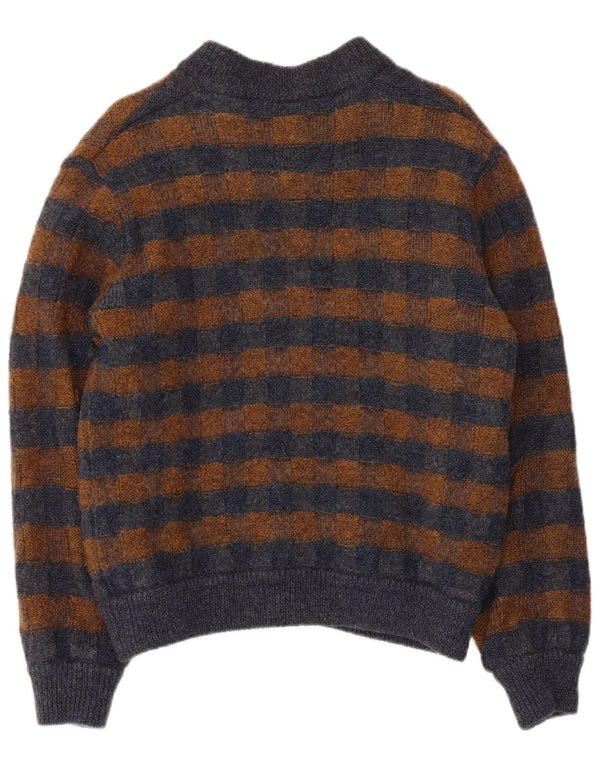 Maglione cardigan da donna vintage UK 14 lana a righe blu navy media