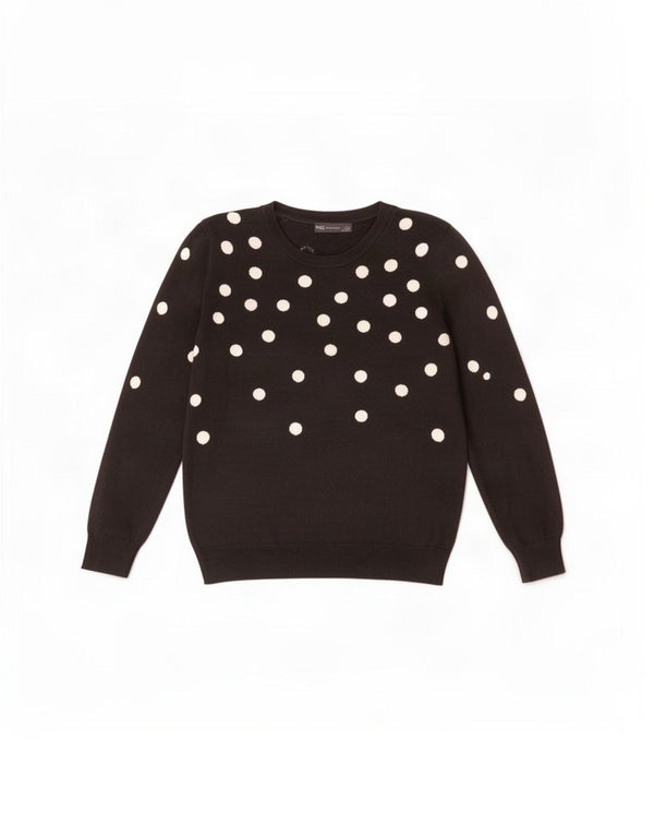 Maglione maglione girocollo da donna Marks & Spencer UK 12 medio nero maculato