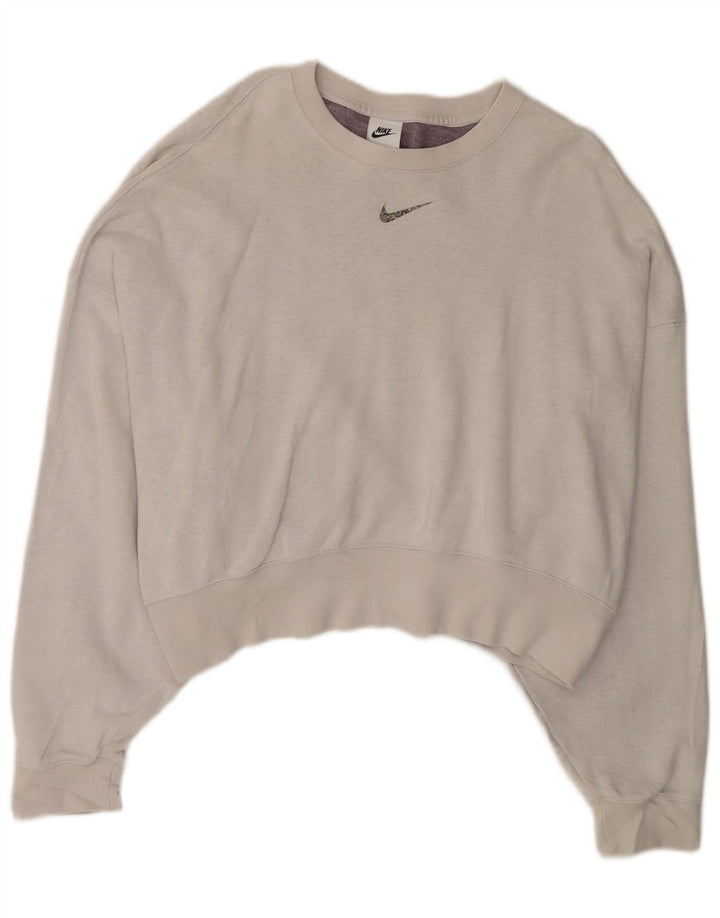 NIKE Felpa corta oversize da donna, maglione UK 14, cotone grigio medio