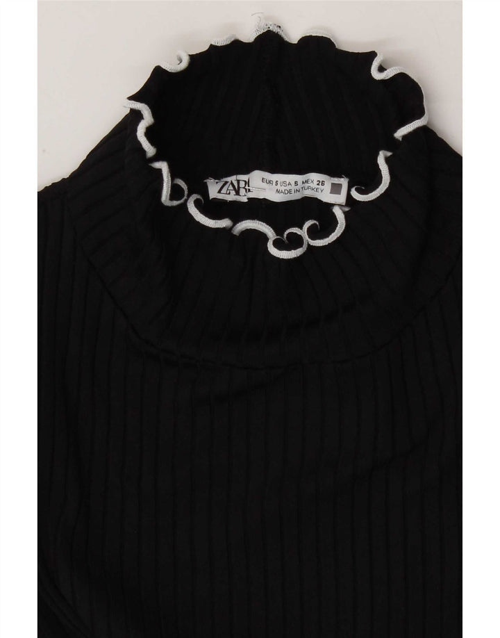Top corto da donna Zara in camicetta UK 8 Small nero in poliammide