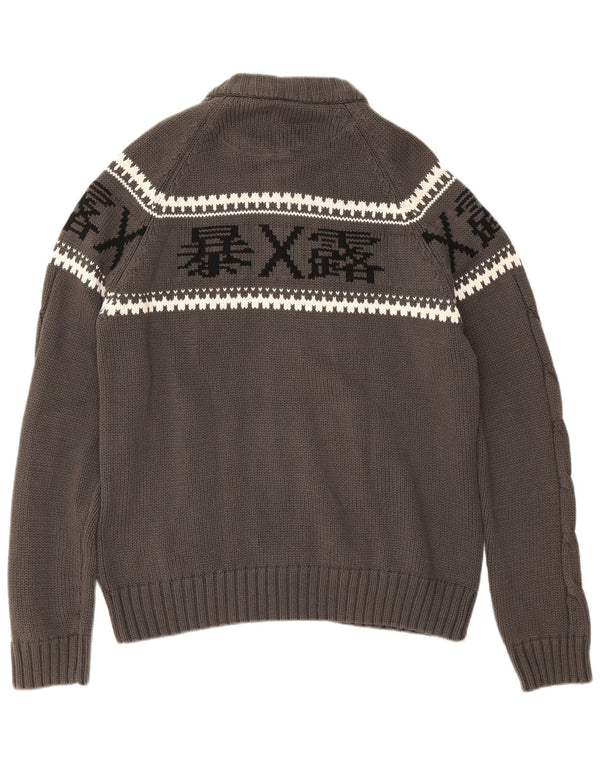ON Tantum Maglione cardigan con zip intera da donna UK 20 2XL Cotone Fair Isle grigio