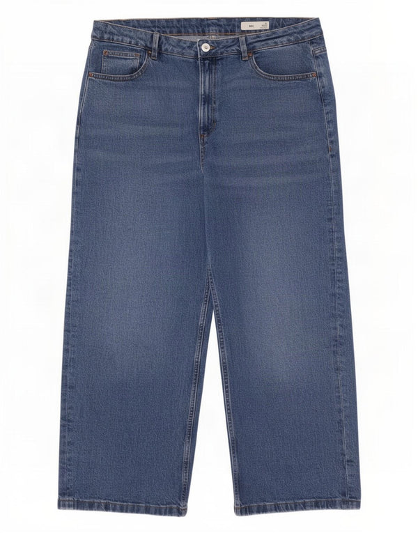 Jeans a gamba larga a vita alta da donna Marks & Spencer UK 20 2XL W38 L28 Blu