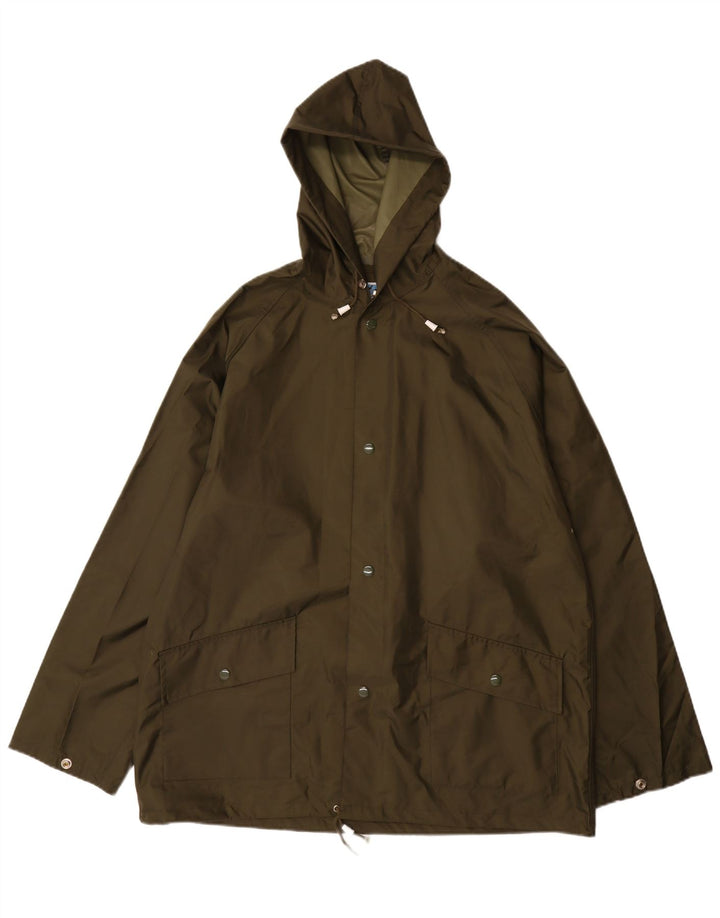 Giacca antipioggia vintage da uomo con cappuccio IT 52 XL nylon kaki