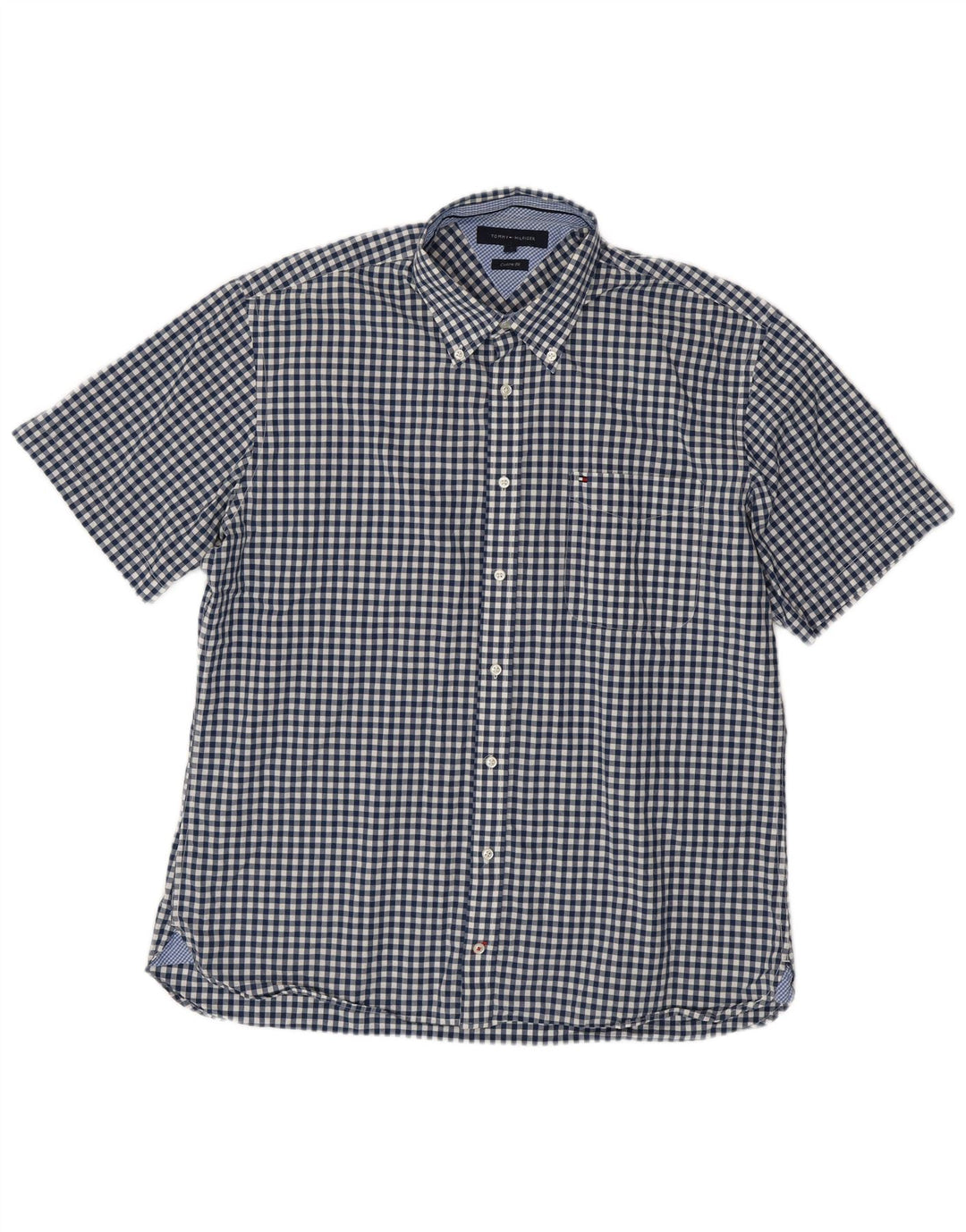 TOMMY HILFIGER Camicia a maniche corte personalizzata da uomo XL a quadretti blu navy