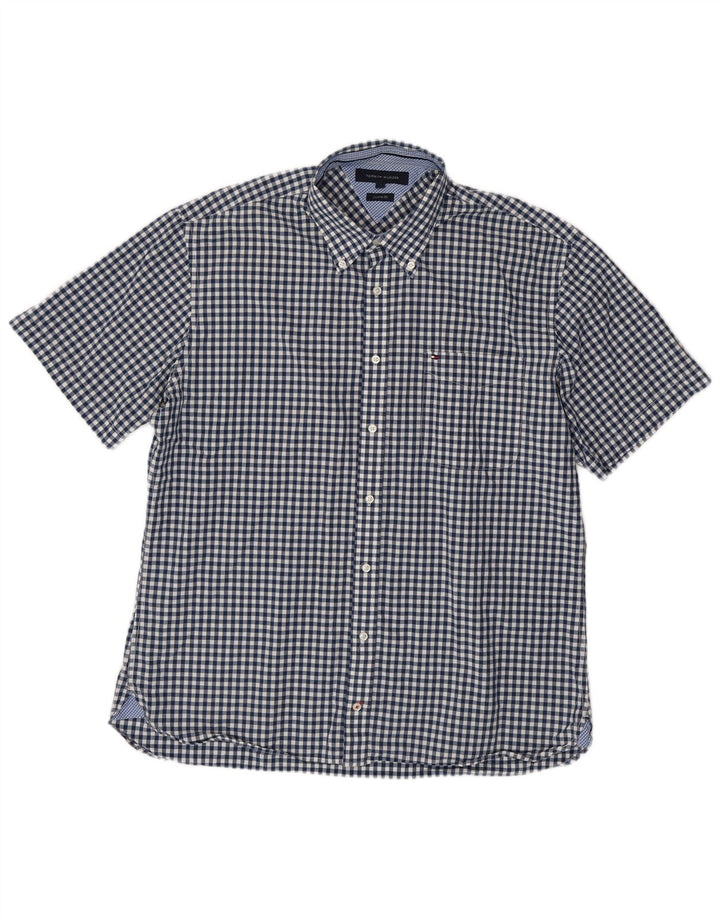 TOMMY HILFIGER Camicia a maniche corte personalizzata da uomo XL a quadretti blu navy