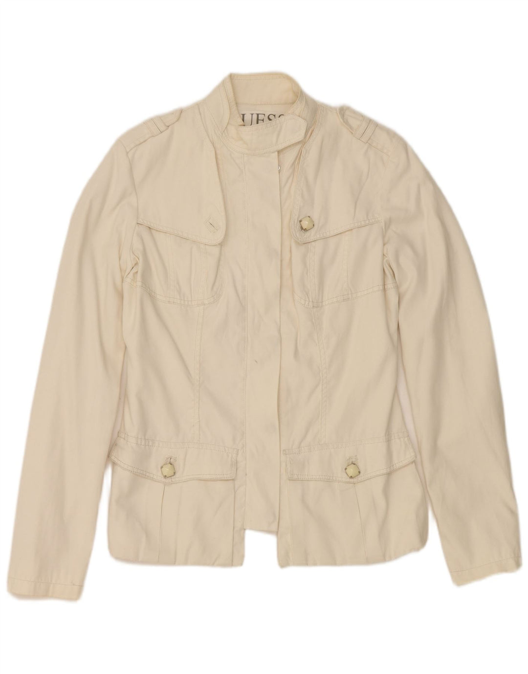 Giacca militare da donna Guess UK 14 Large in nylon bianco sporco