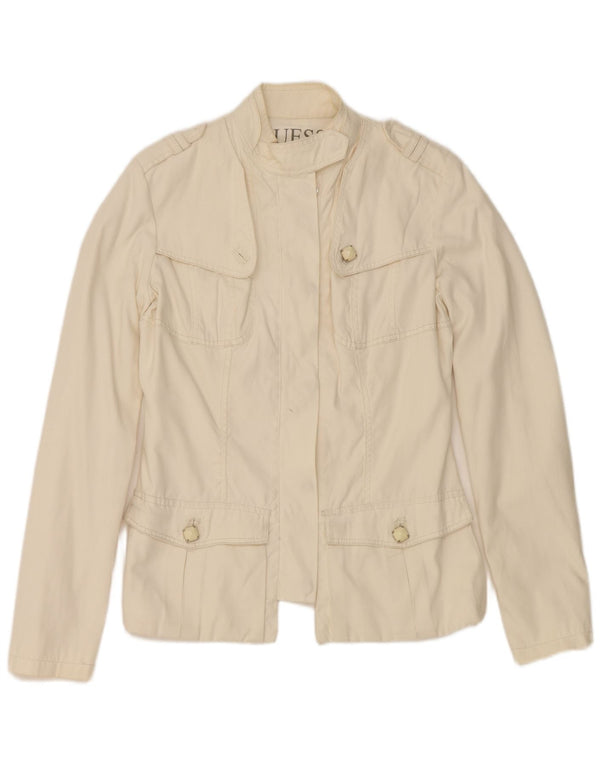 Giacca militare da donna Guess UK 14 Large in nylon bianco sporco