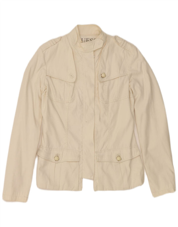 Giacca militare da donna Guess UK 14 Large in nylon bianco sporco