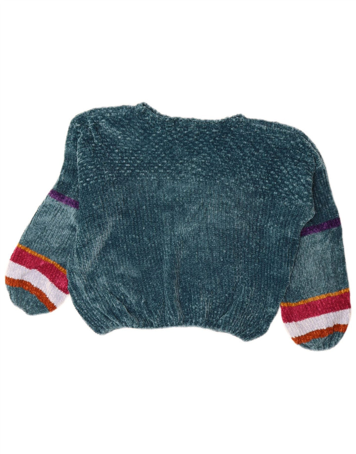 BENETTON Maglione da donna con scollo a barchetta in velluto UK 12 Verde medio a righe