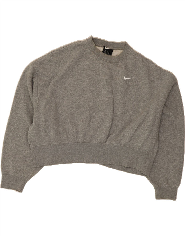 NIKE Womens Oversized Crop Sweatshirt Jumper UK 6 XS Grey Cotton Vintage Nike and Second-Hand Nike from Messina Hembry 