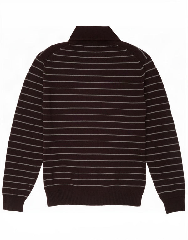 Marks & Spencer Mens Polo Neck Jumper Sweater Large Burgundy Striped Wool