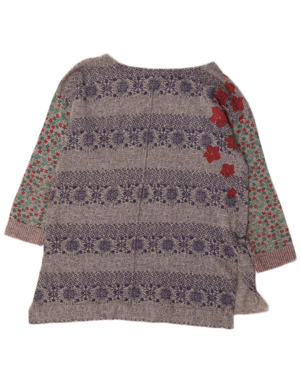 WHITE STUFF Maglione da donna con scollo a barca con grafica UK 10 Piccolo Grigio