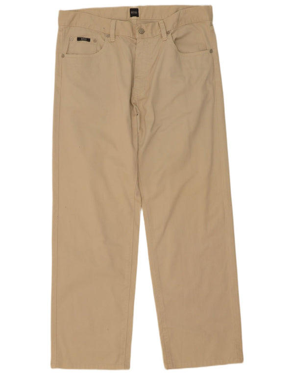 Pantaloni casual dritti da uomo Hugo Boss W36 L32 in cotone beige