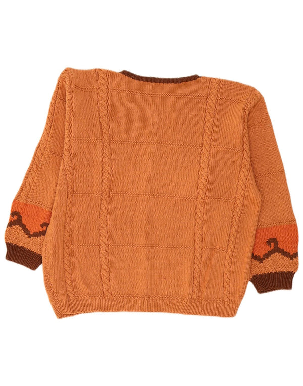 Maglione cardigan da donna vintage UK 18 XL arancione geometrico