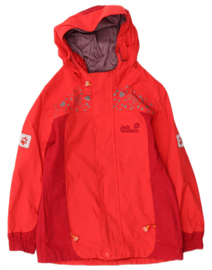 Giacca antipioggia con cappuccio per ragazzi Jack Wolfskin 4-5 anni Poliammide color block rosso