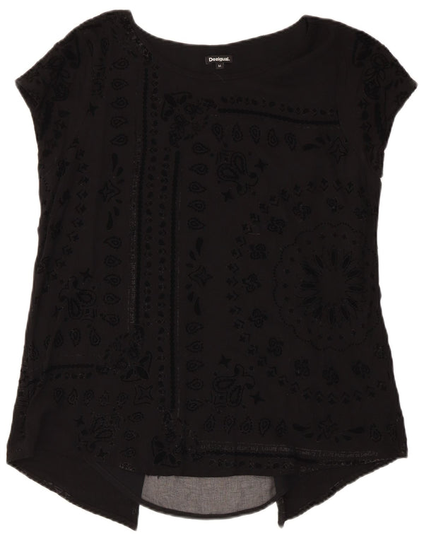 Desigual Donna Camicetta Top UK 12 Medio Nero Paisley