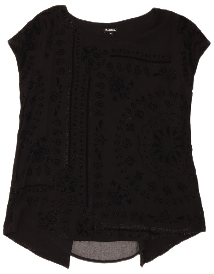 Desigual Donna Camicetta Top UK 12 Medio Nero Paisley