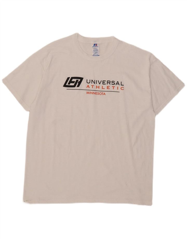 T-shirt grafica da uomo Russell Athletic Top grande in cotone bianco