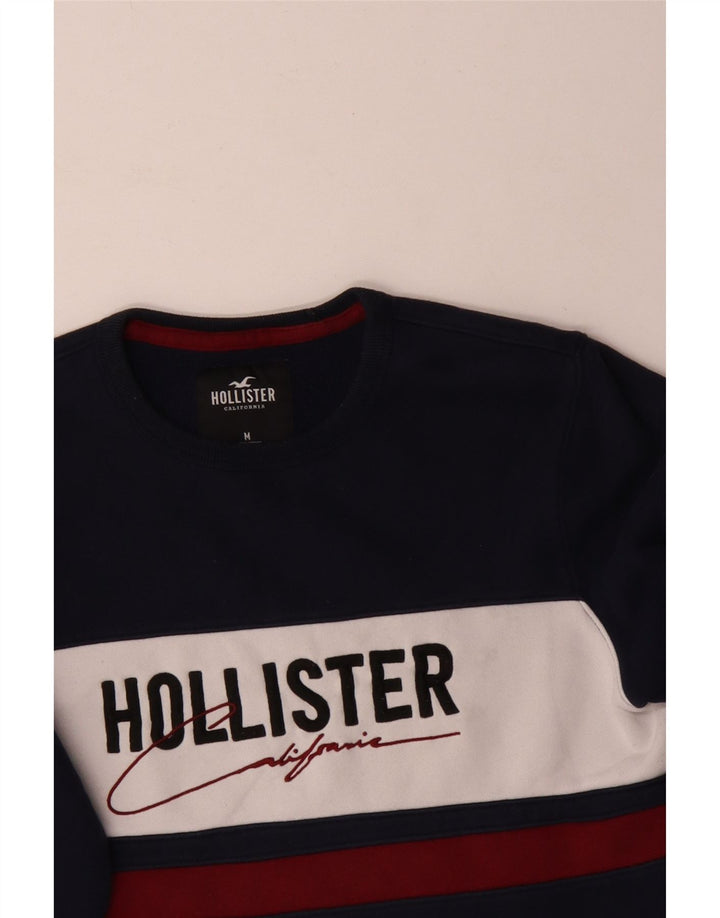 Felpa grafica da uomo Hollister, maglione medio, blu navy, color block