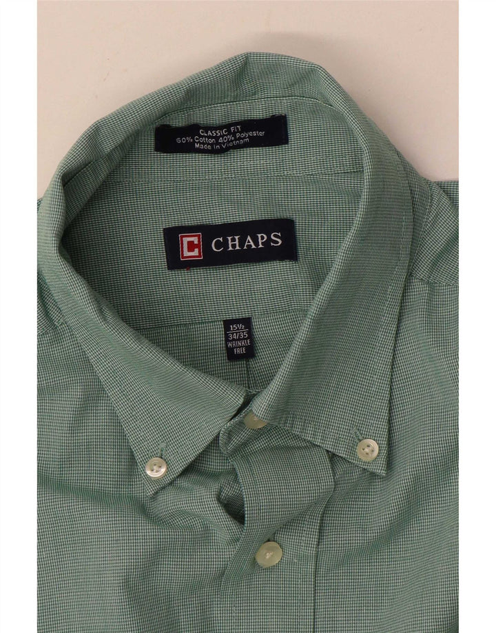 Camicia da uomo Chaps vestibilità classica taglia 15 1/2 cotone pied de poule verde medio