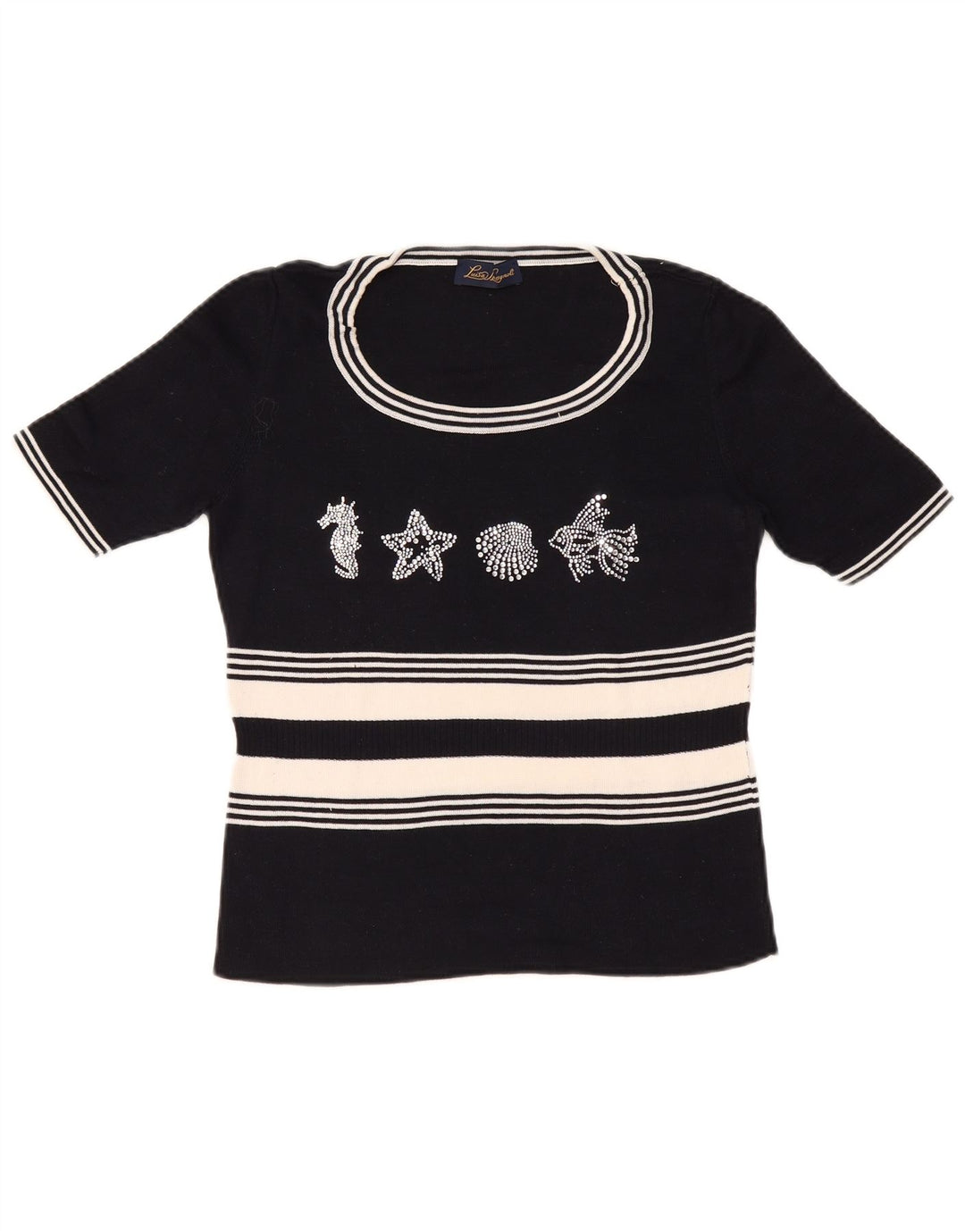 LUISA SPAGNOLI Maglione da donna con scollo a barca con grafica UK 14 Large Nero