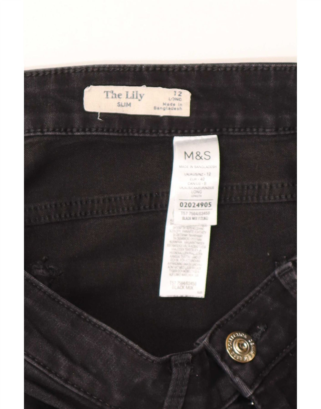 Marks & Spencer Donna The Lily Slim Jeans UK 12 Medio W30 L30 Nero