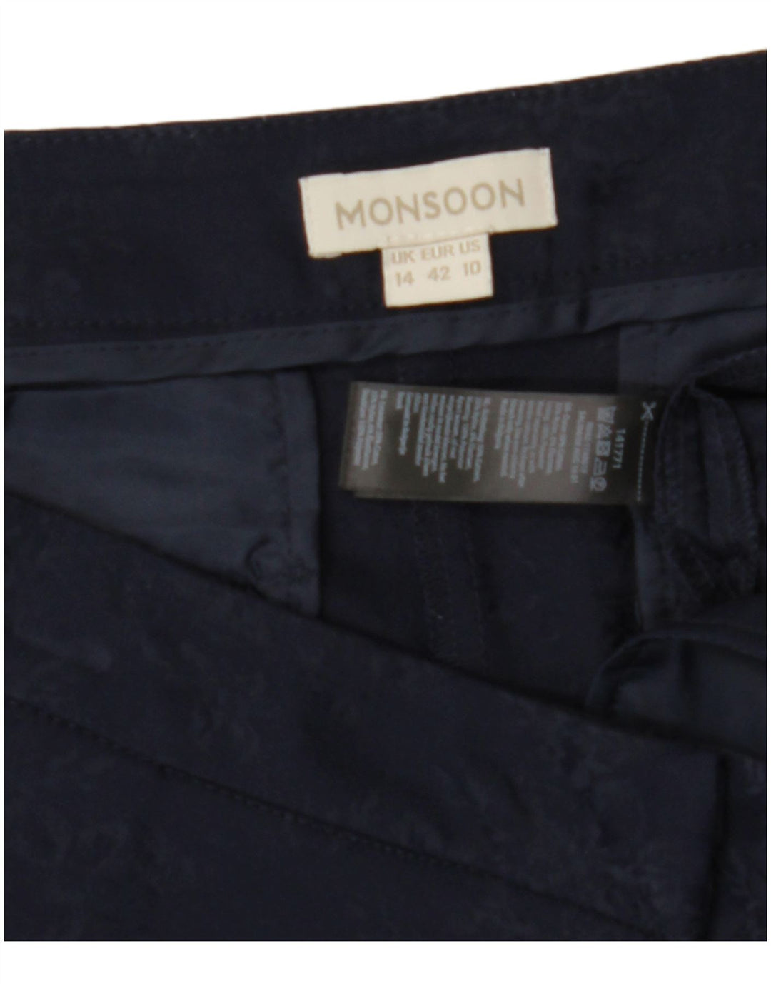 MONSOON Pantaloni chino slim da donna UK 14 Large W34 L29 Blu navy floreale