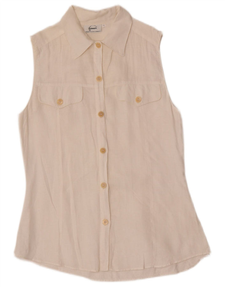 Camicetta senza maniche da donna vintage EU 40 Lino bianco medio