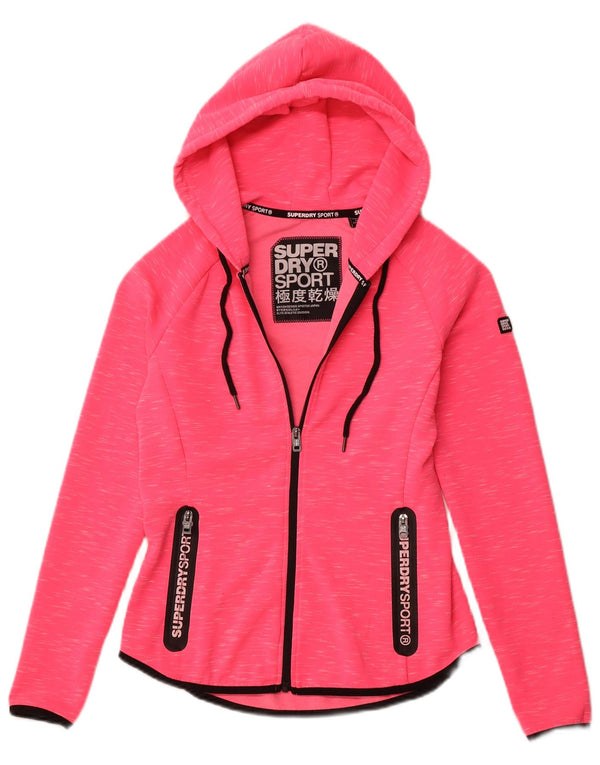 Maglione con cappuccio e zip grafica da donna SUPERDRY UK 10 piccolo rosa screziato