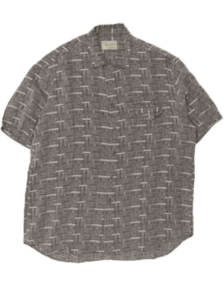 Camicia vintage da uomo a maniche corte XL grigia con motivi cachemire
