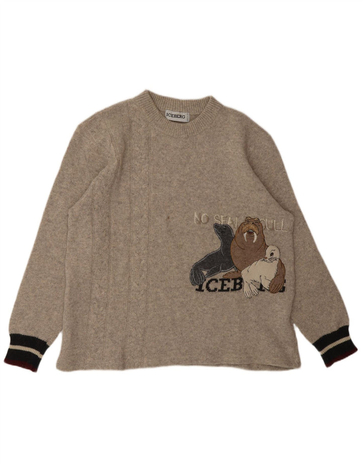 ICEBERG Maglione girocollo grafico da uomo con animali beige medio