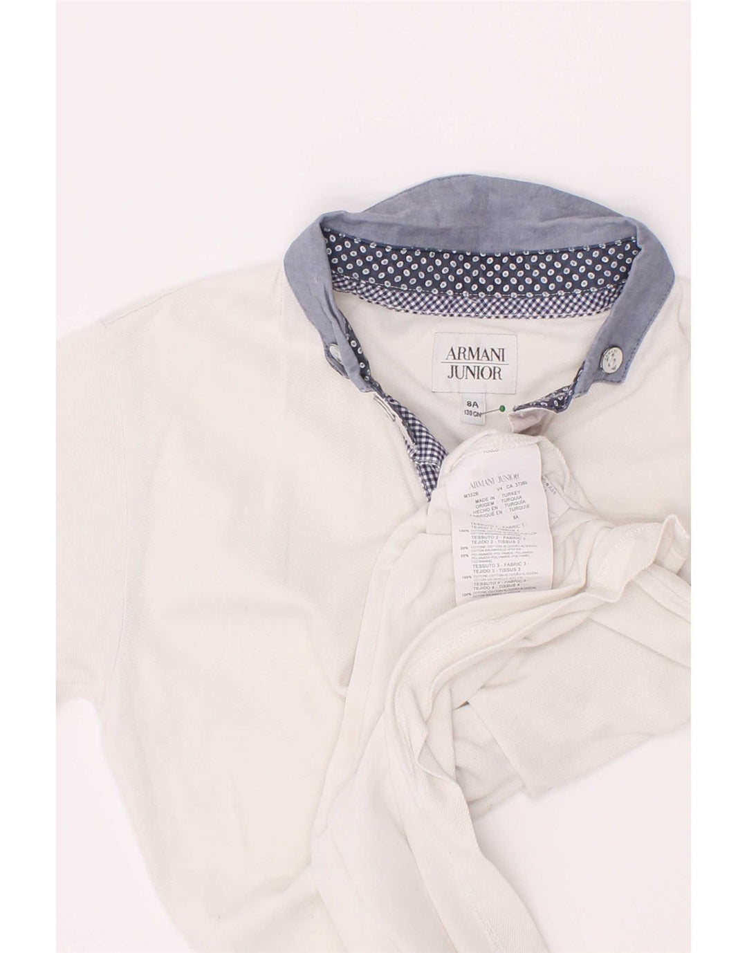 Polo Armani Junior Bambino 7-8 anni in cotone color block bianco