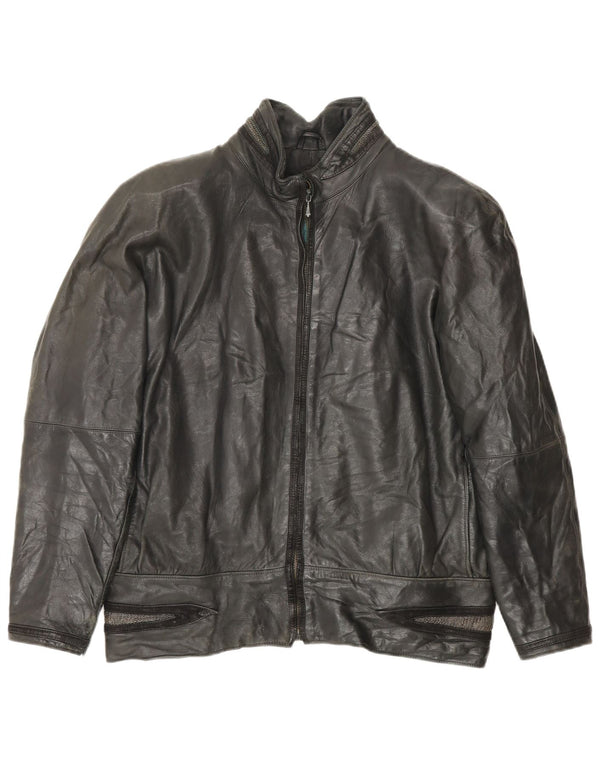 Giacca in pelle da donna Gianni Versace UK 18 XL in pelle nera