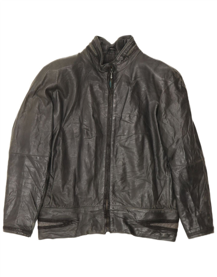 Giacca in pelle da donna Gianni Versace UK 18 XL in pelle nera