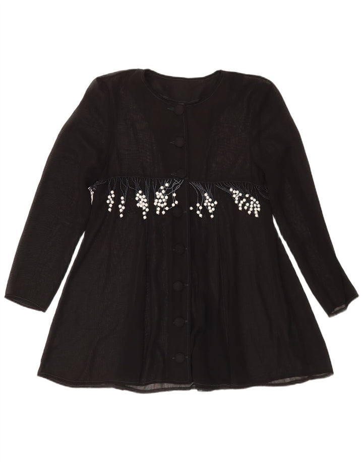 Camicetta camicia vintage da donna UK 14 media nera