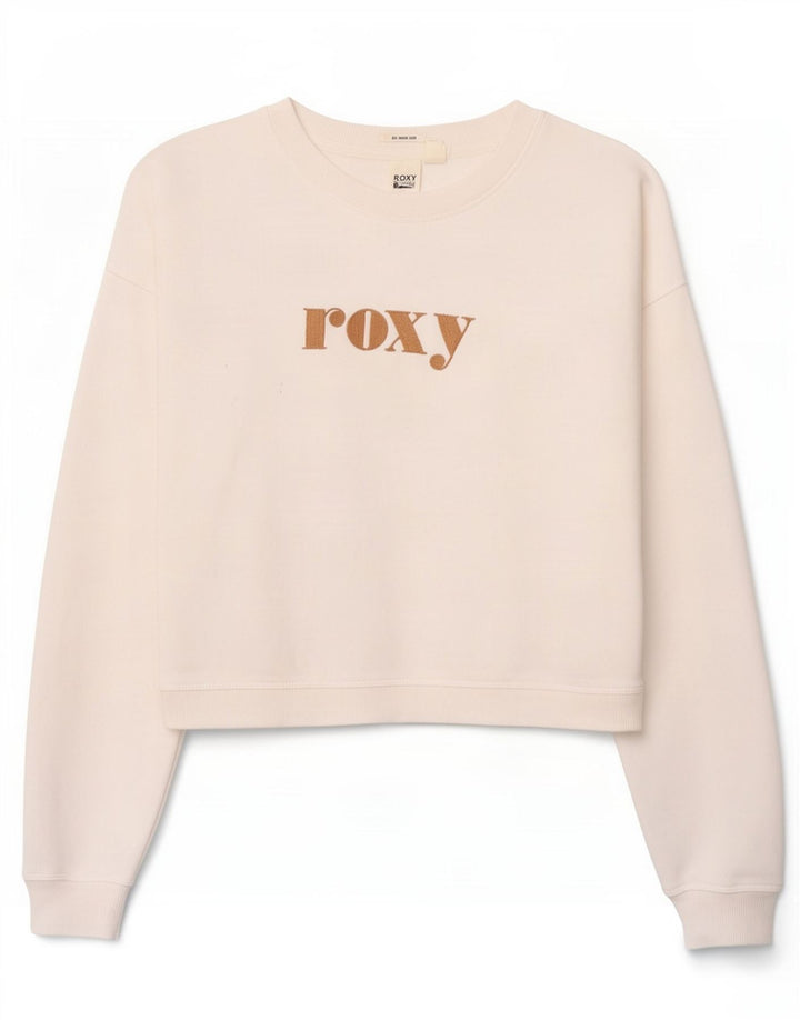Felpa da donna con grafica corta oversize Roxy, taglia UK 10, piccola, bianca