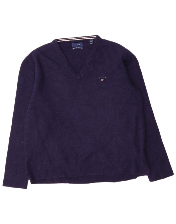 Gant Maglione da uomo con scollo a V 2XL in lana blu navy