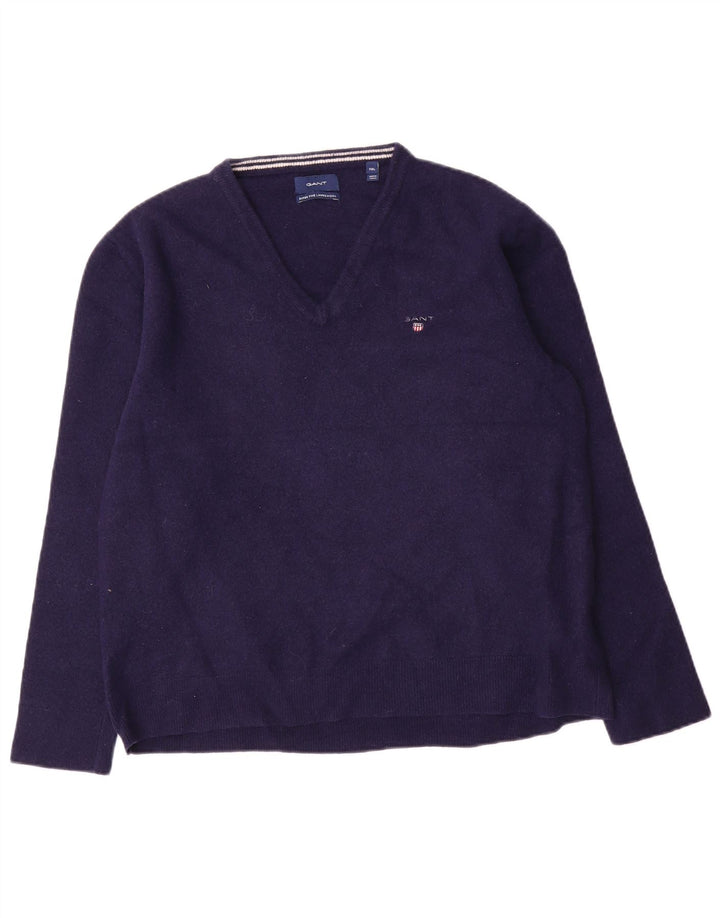 Gant Maglione da uomo con scollo a V 2XL in lana blu navy