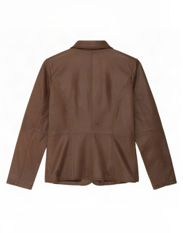 Giacca blazer in pelle da donna a 2 bottoni Paco UK 16 grande marrone