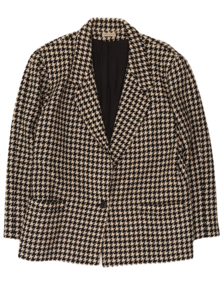 Giacca blazer vintage da donna a 1 bottone UK 14 pied de poule medio nero