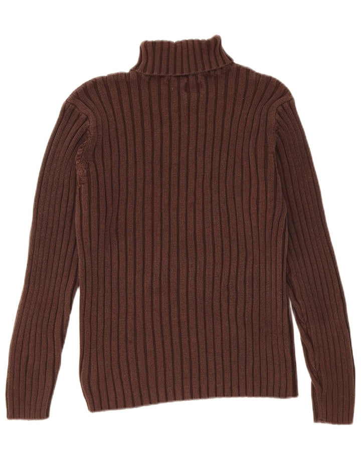 GUESS Womens Roll Neck Jumper Sweater UK 14 Large Brown Cotton