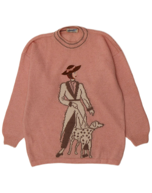 Maglione maglione girocollo con vestibilità comoda e grafica da donna ALEX UK 16 grande rosa