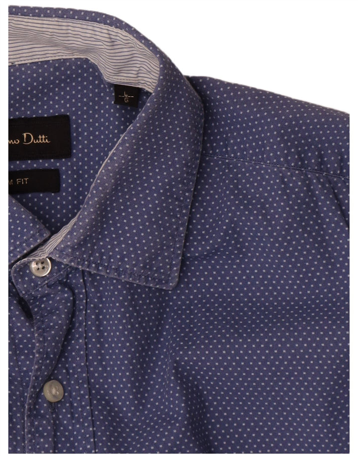 Camicia da uomo slim fit Massimo Dutti, cotone a pois grandi blu