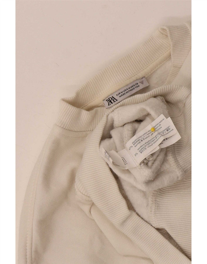 Felpa corta oversize da donna Zara UK 14 cotone bianco medio