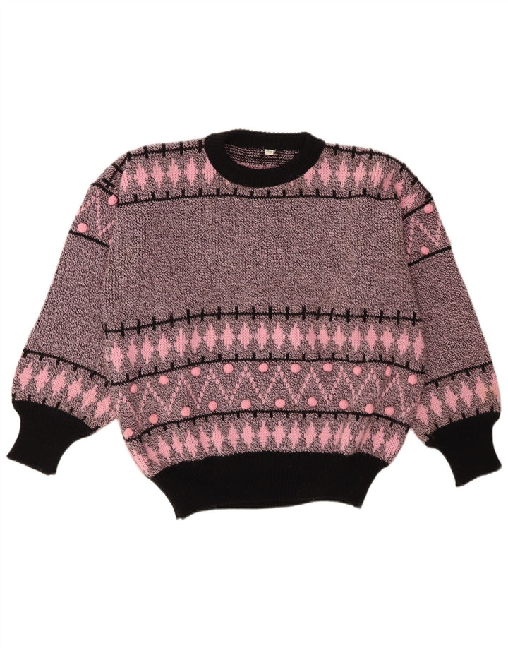 Maglione maglione girocollo da donna vintage EU 40/42 rosa medio geometrico