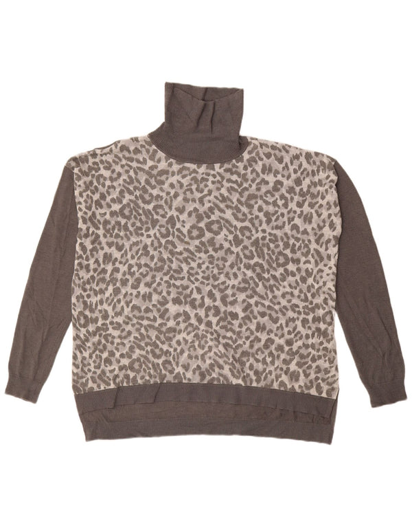 Maglione maglione a collo alto da donna OASIS UK 14 grigio medio stampa animalier