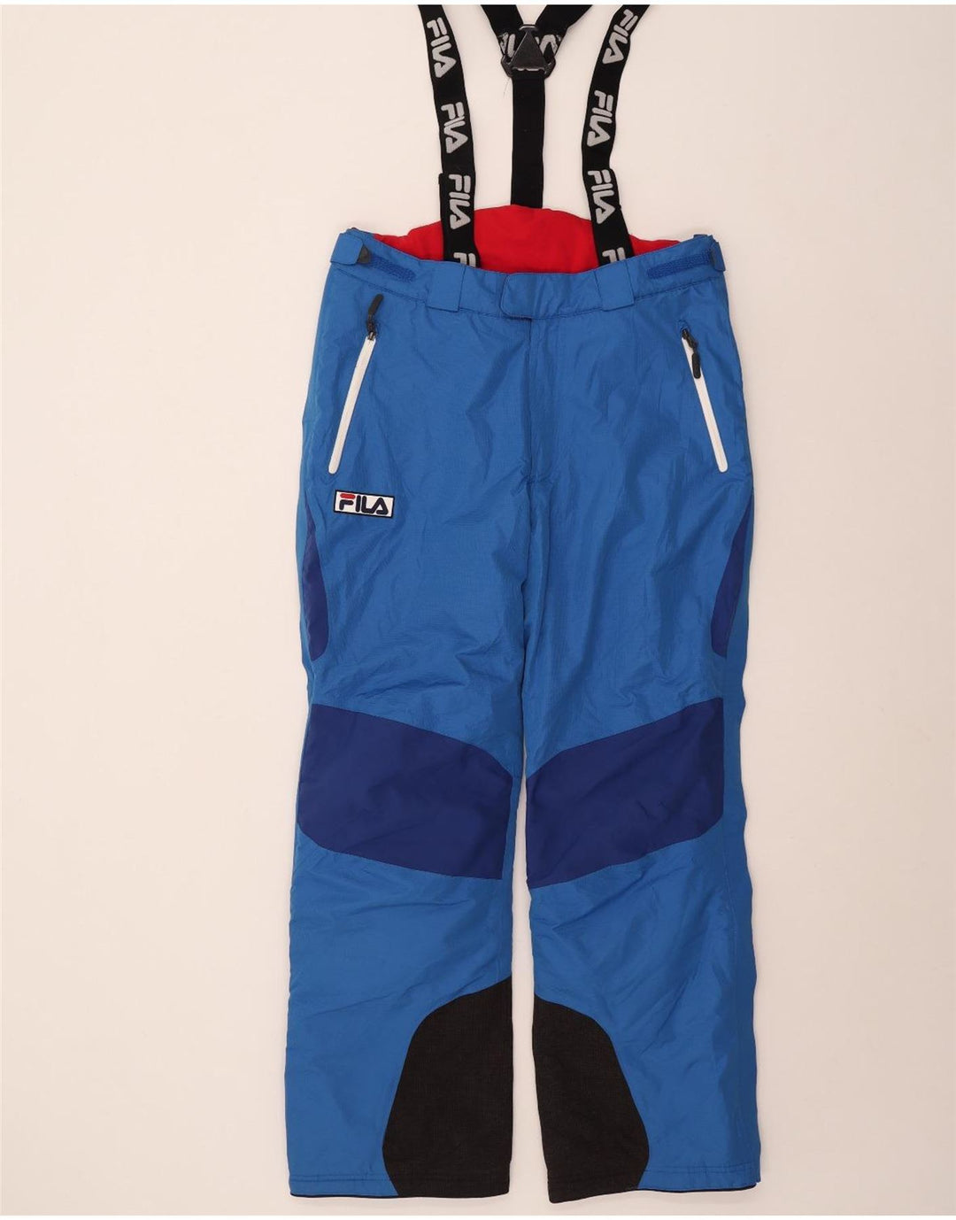 Pantaloni da sci Fila da uomo con grafica salopette grande in poliestere color block blu