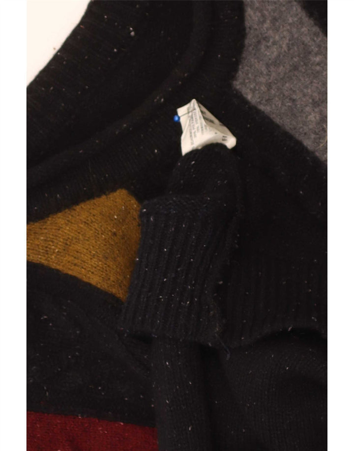 Maglione vintage da uomo con collo dolcevita, grande lana vergine geometrica nera