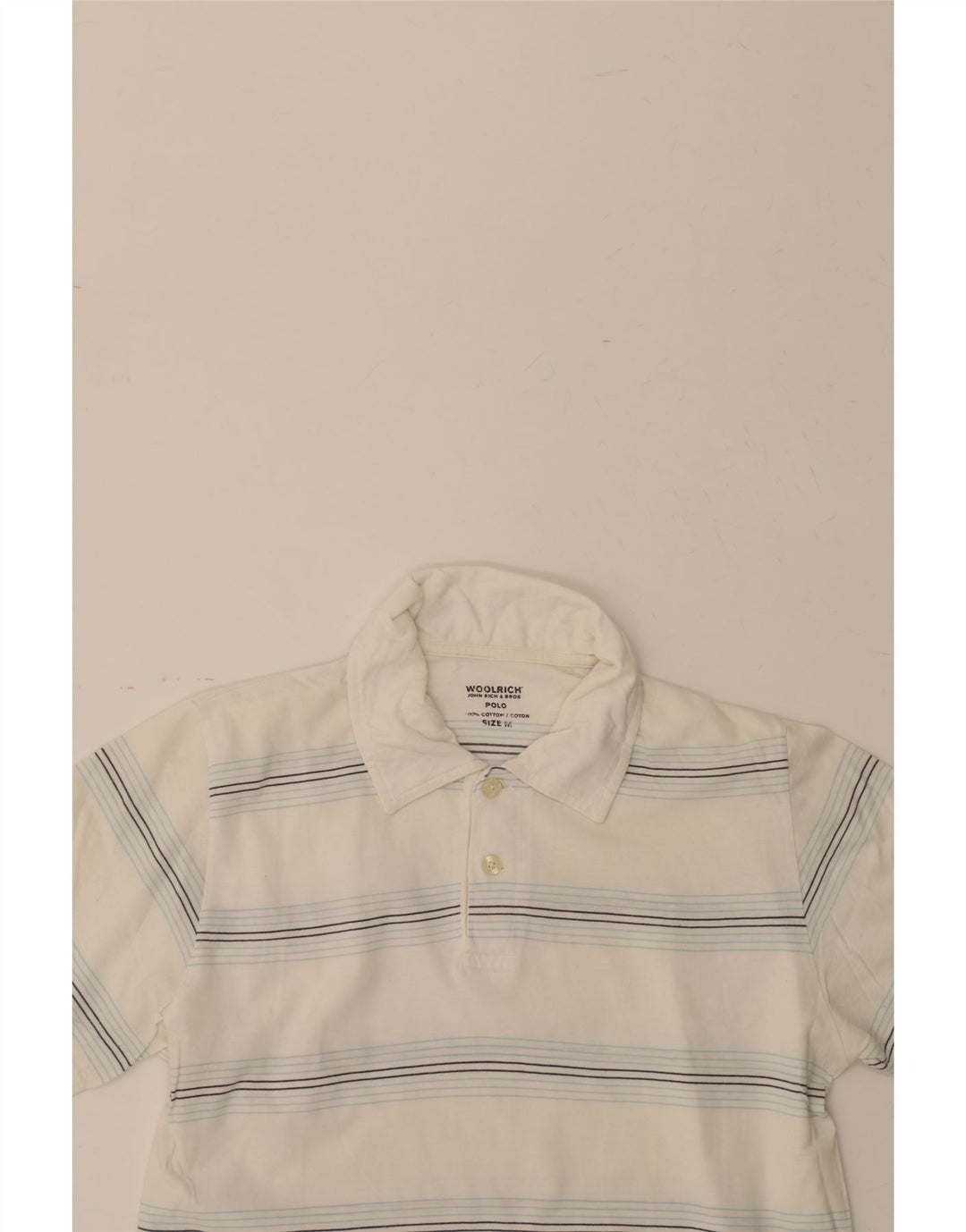 WOOLRICH Mens Polo Shirt Medium White Striped Cotton Vintage Woolrich and Second-Hand Woolrich from Messina Hembry 