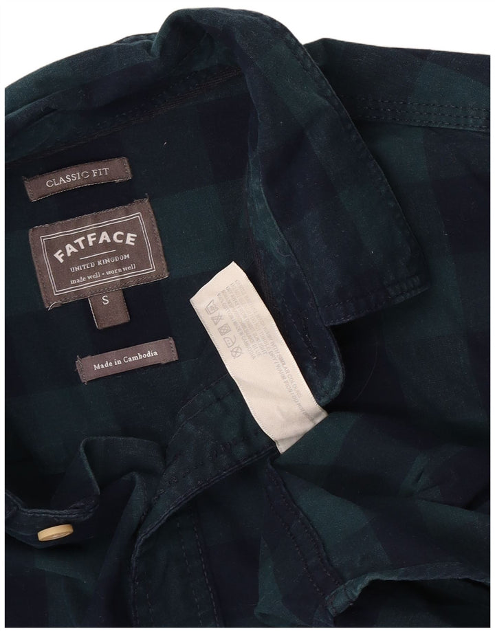 Fat Face Camicia da uomo in flanella dal taglio classico, piccolo cotone a quadri verdi